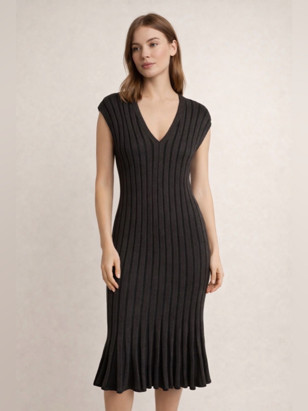 Max Studio Grey Ribbed Pleated Sleeveless Sweater Dress Size XL